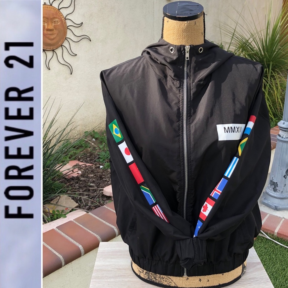 Forever 21 Flag Sleeve Hood Lightweight Breaker